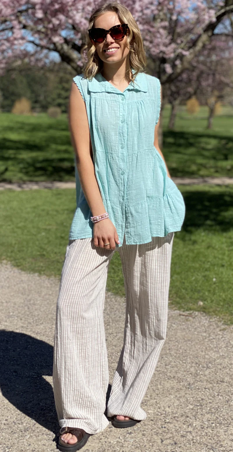 Rinda bluse uden ærmer med peplum og hæklede detaljer mint LikeLondon - Image 4