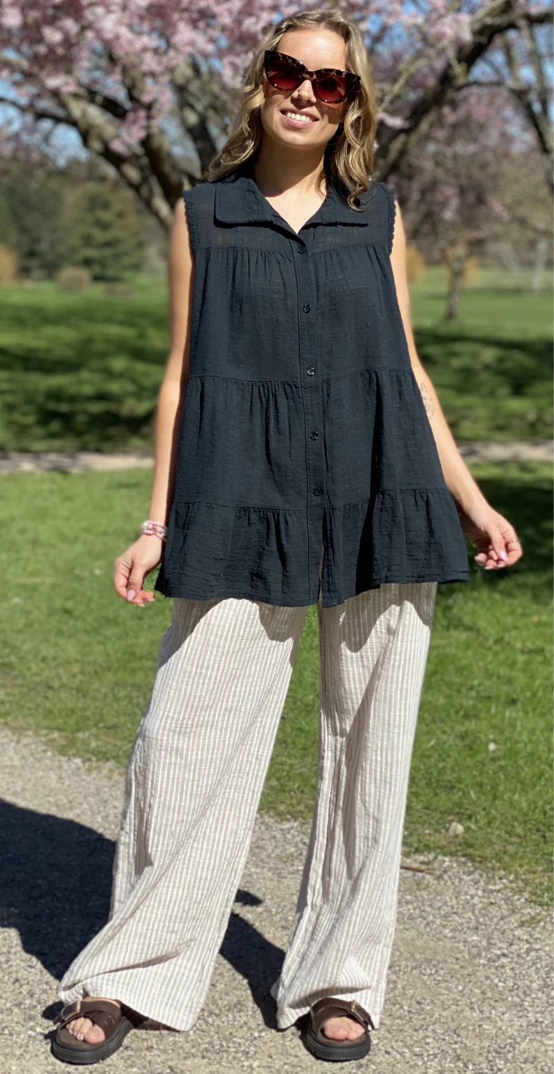 Rinda bluse uden ærmer med peplum og hæklede detaljer sort LikeLondon - Image 4