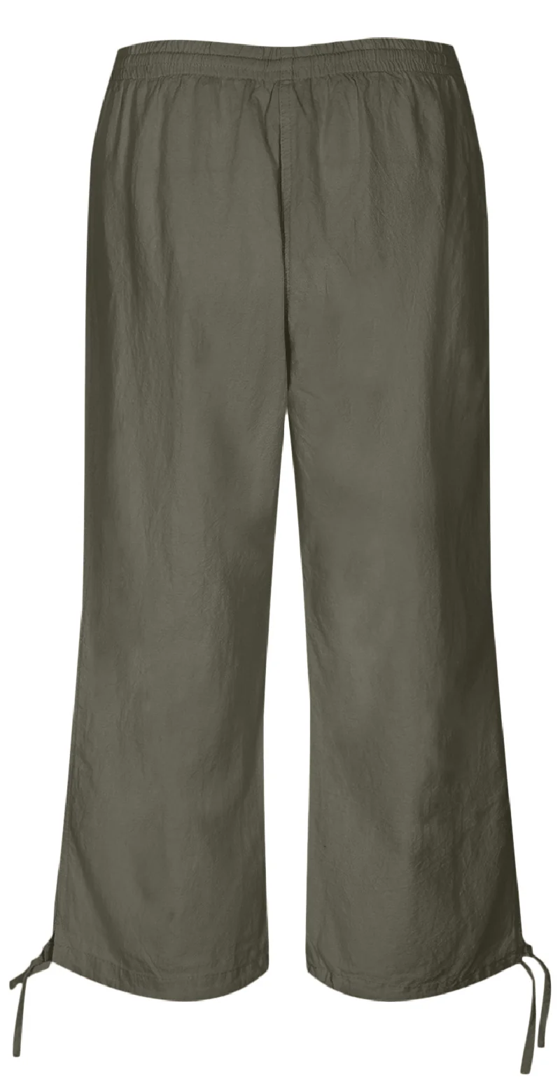 Sally capri bukser med bindebånd og snøre dark army - Image 2