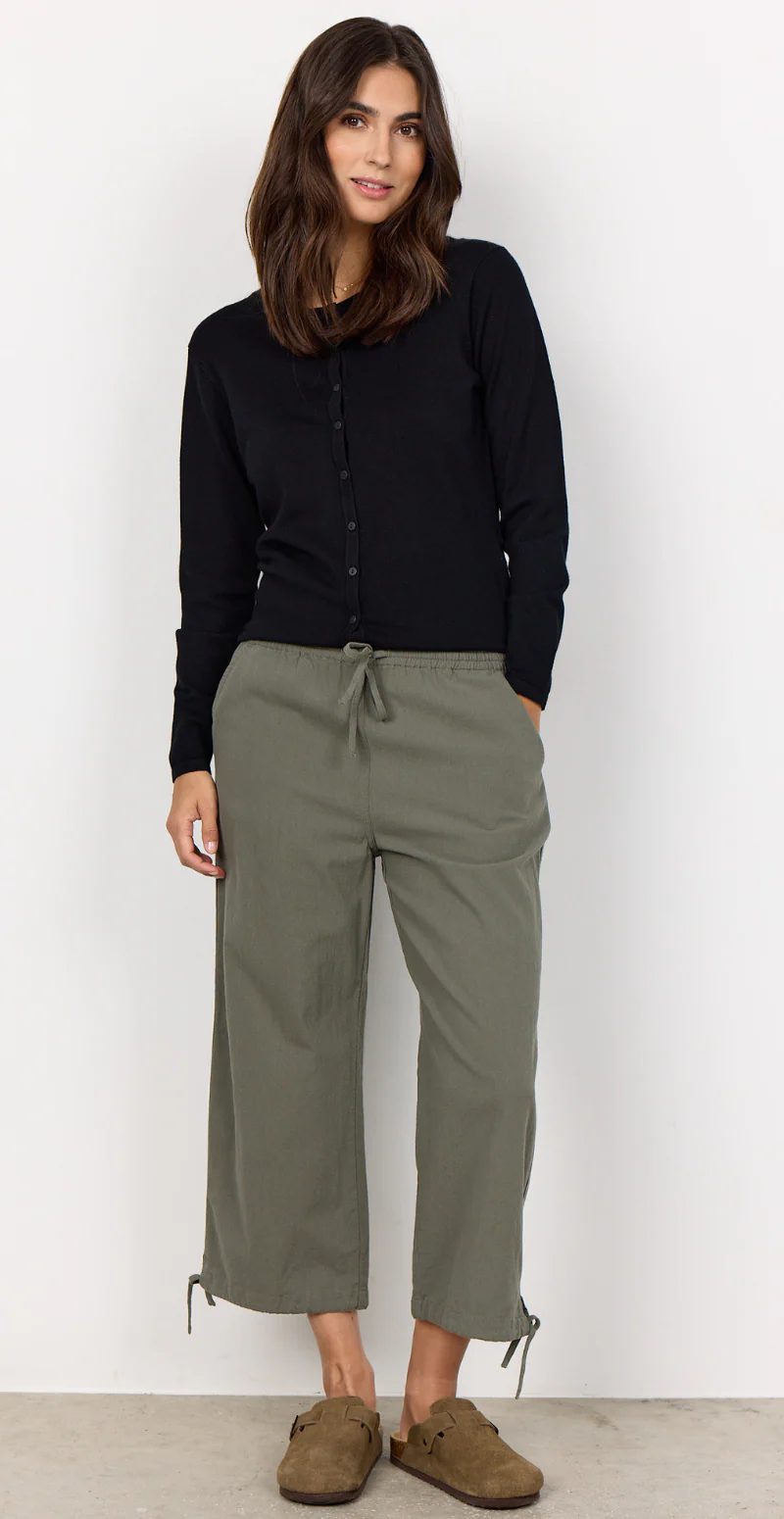 Sally capri bukser med bindebånd og snøre khaki - Image 4
