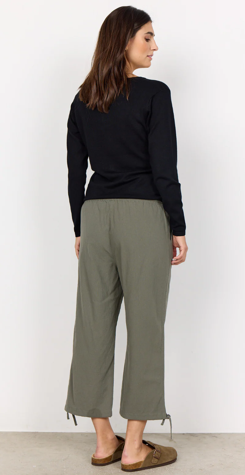 Sally capri bukser med bindebånd og snøre khaki - Image 5