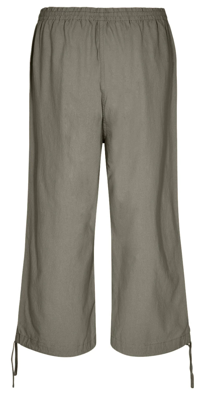 Sally capri bukser med bindebånd og snøre khaki - Image 7