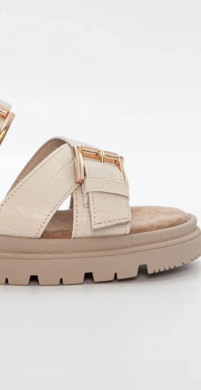 Sandal i imiteret skind med spænder beige Duffy - Image 3