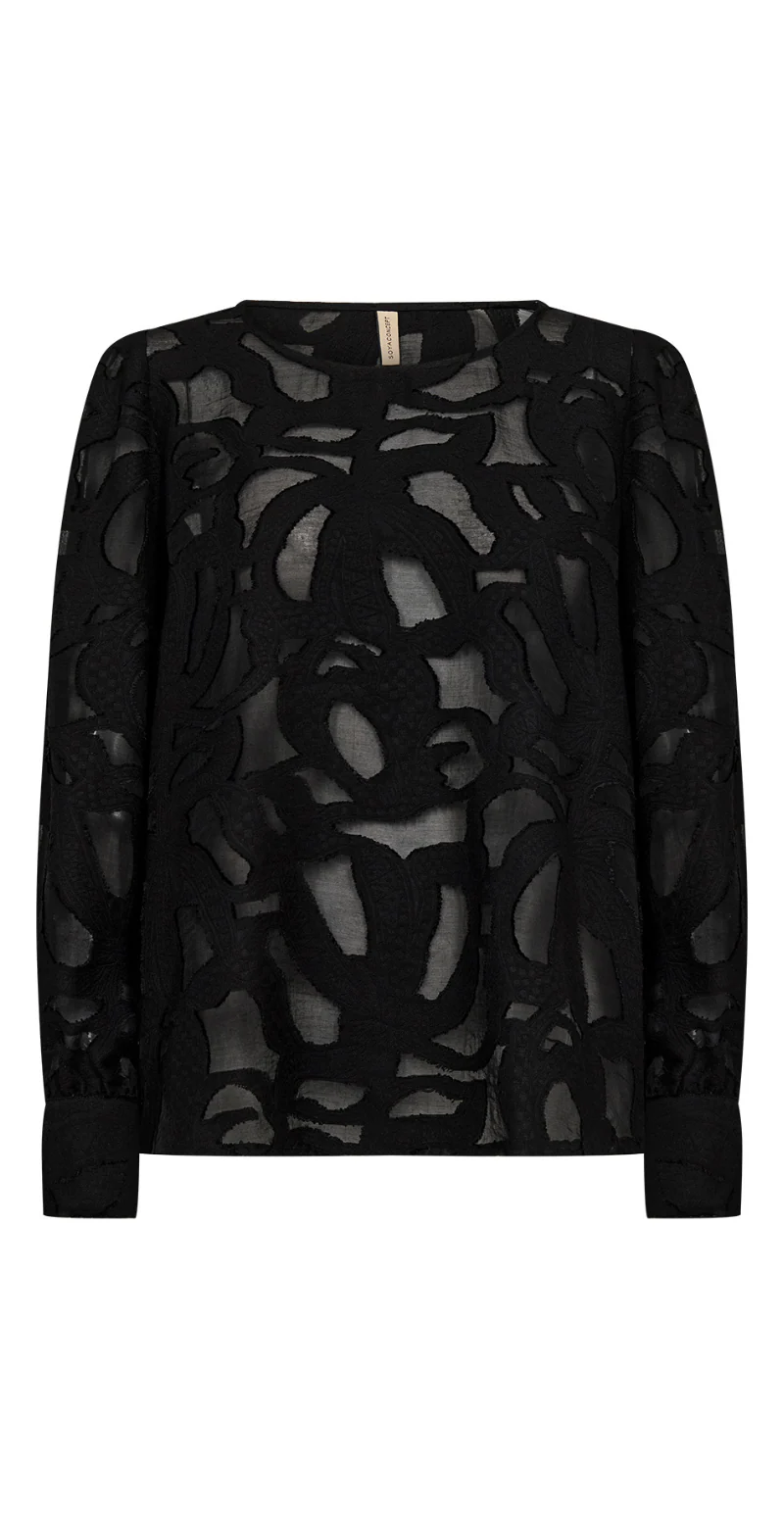 Selda bluse i mesh med mønster sort