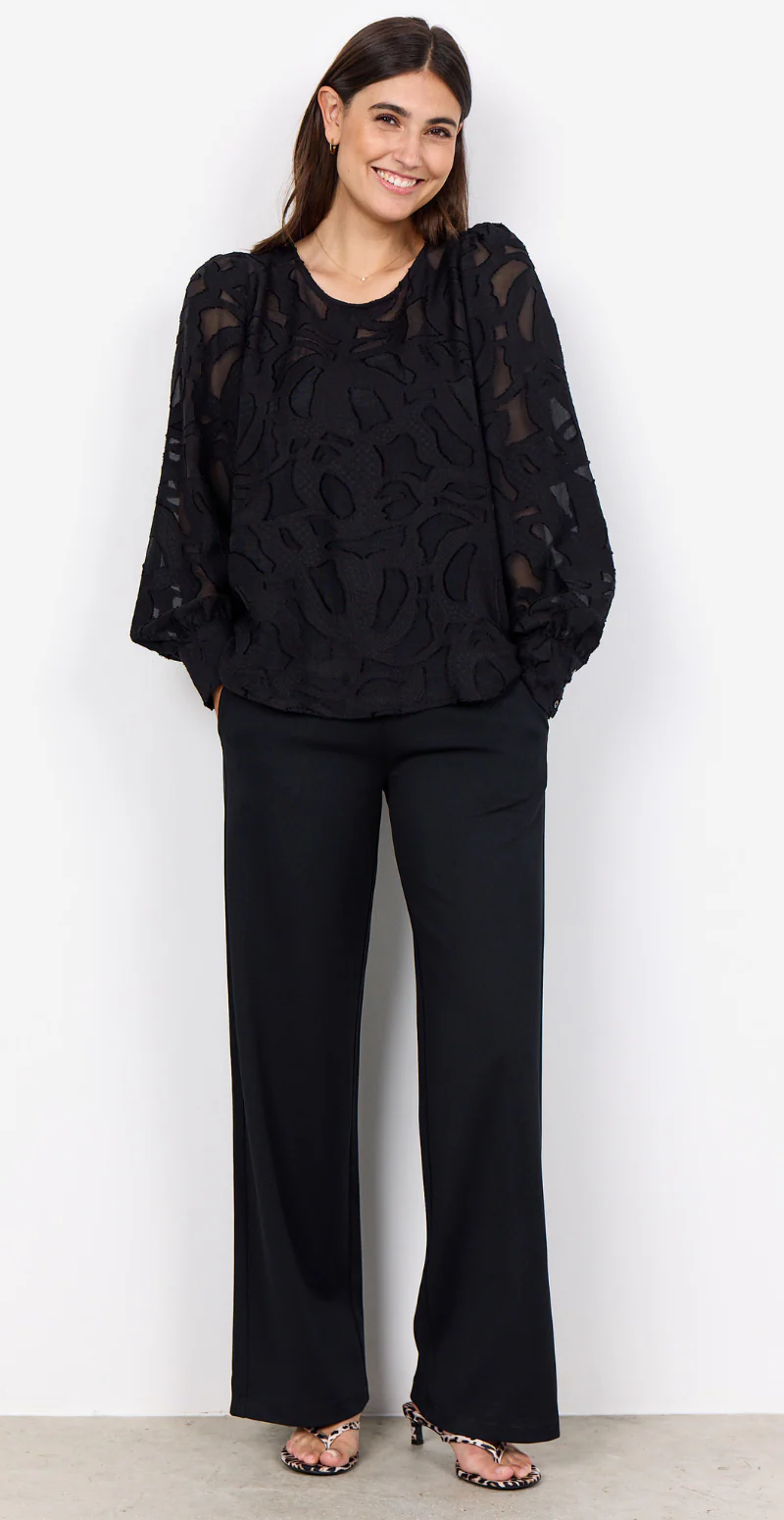Selda bluse i mesh med mønster sort - Image 3