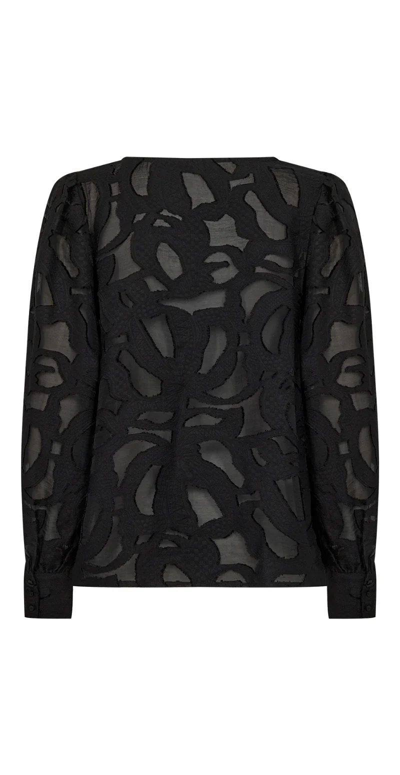 Selda bluse i mesh med mønster sort - Image 4