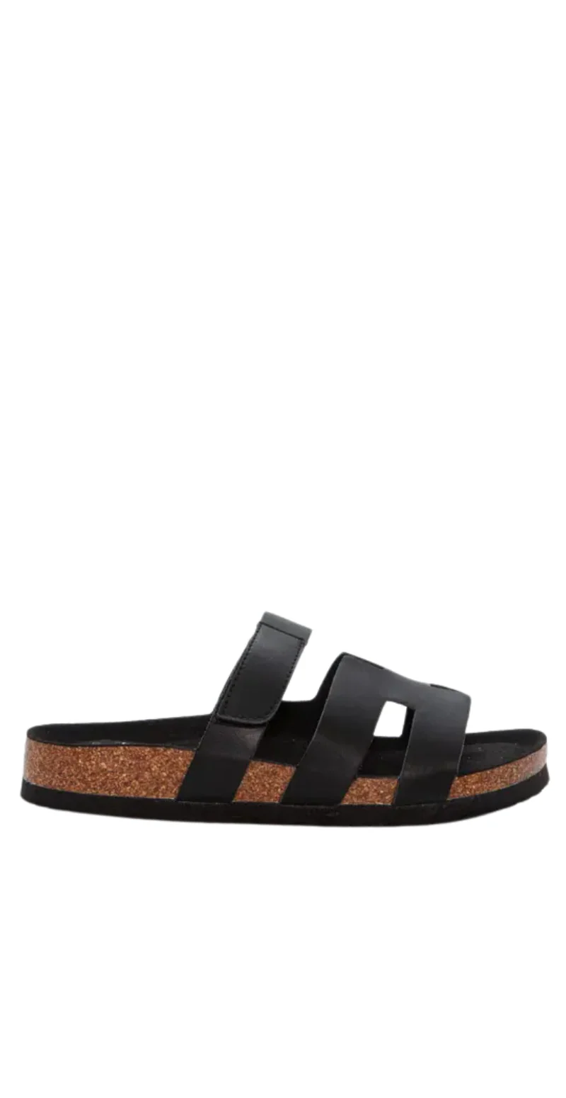 Slip-on sandal med velcro sort Duffy