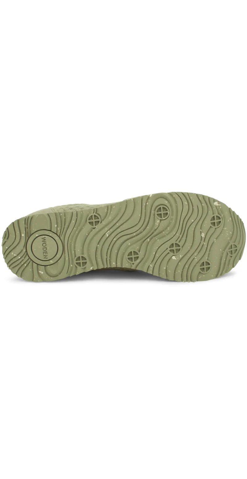 Sneakers med snørebånd og skind i Dusty Olive - Image 9