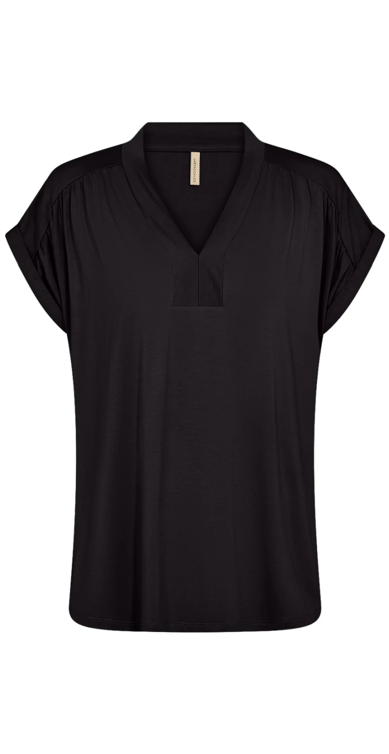 Sophia T-shirt med v-hals og opsmøg på ærmet sort