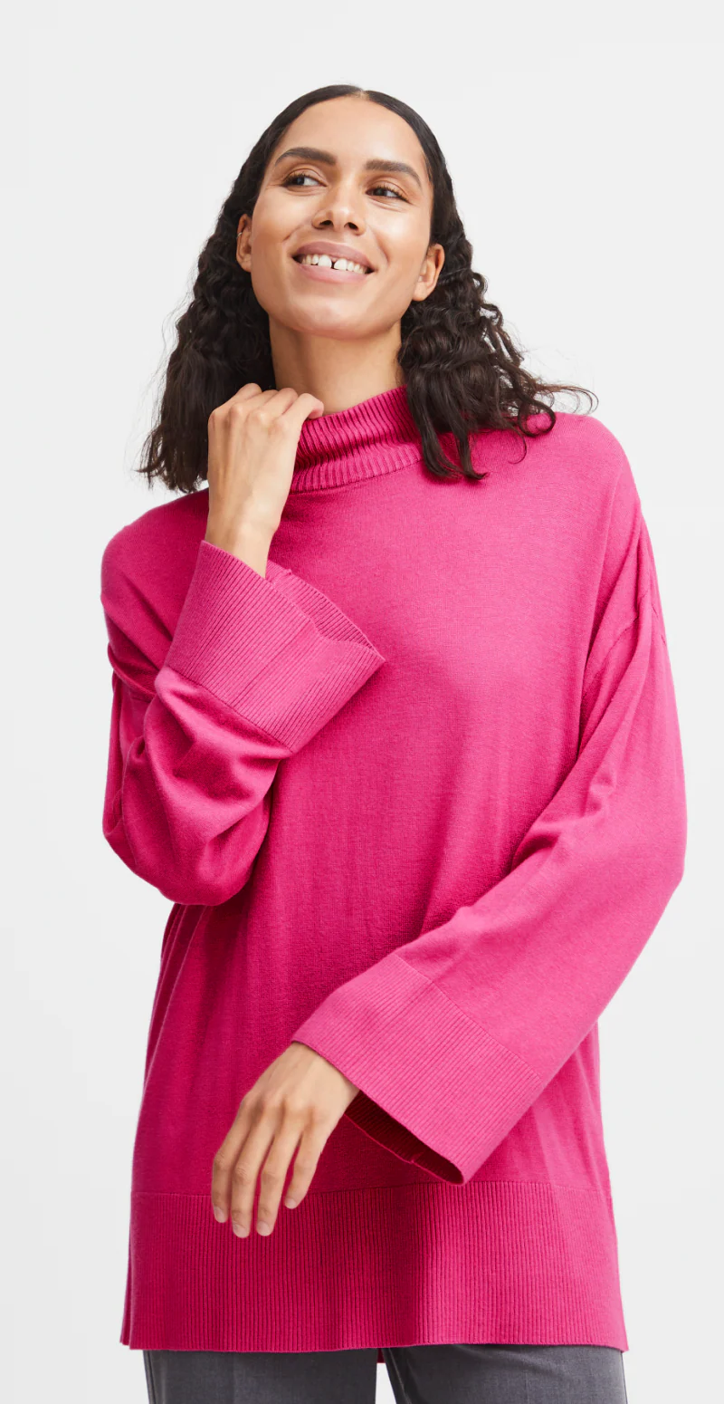 Strikbluse med krave pink - Image 3