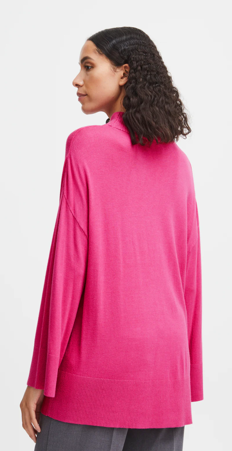 Strikbluse med krave pink - Image 4