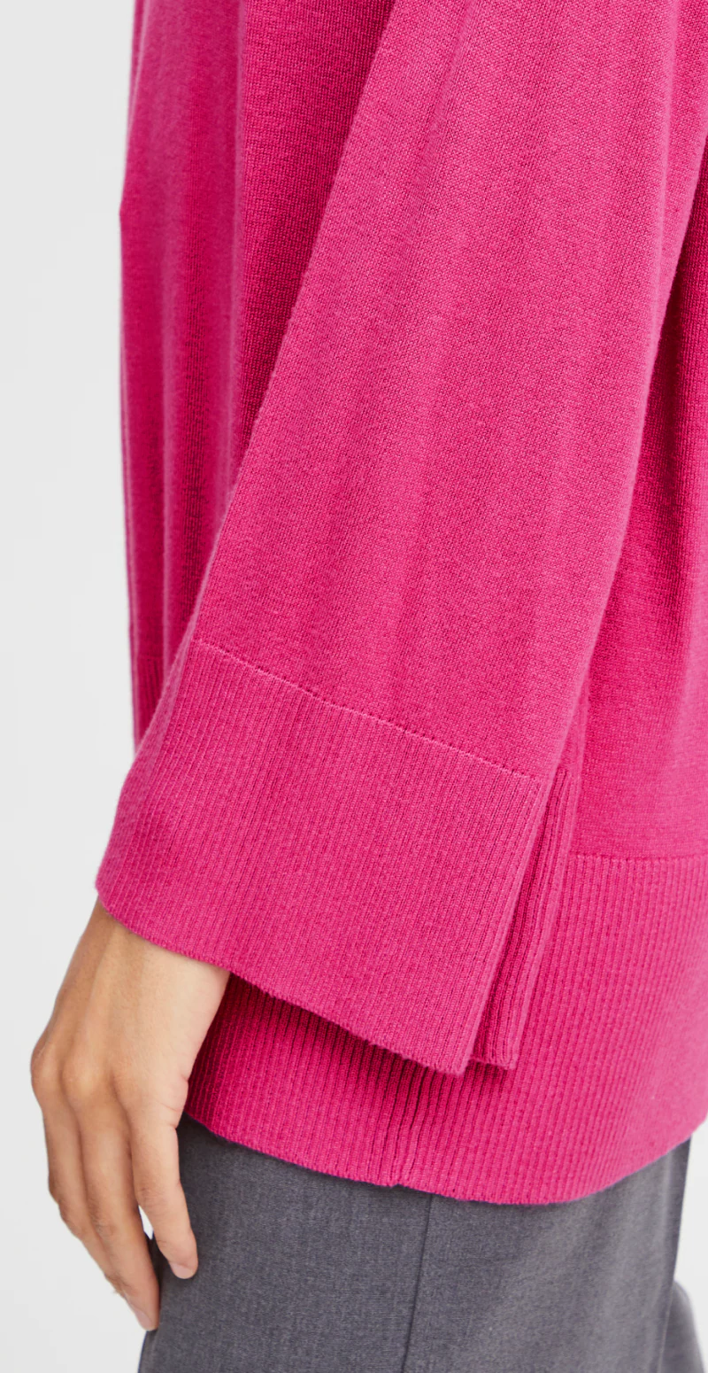 Strikbluse med krave pink - Image 5