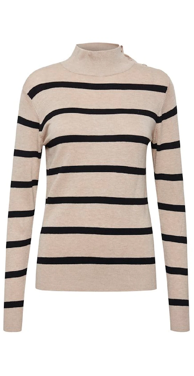 Strikbluse med skulderknapper cement mix - Image 3