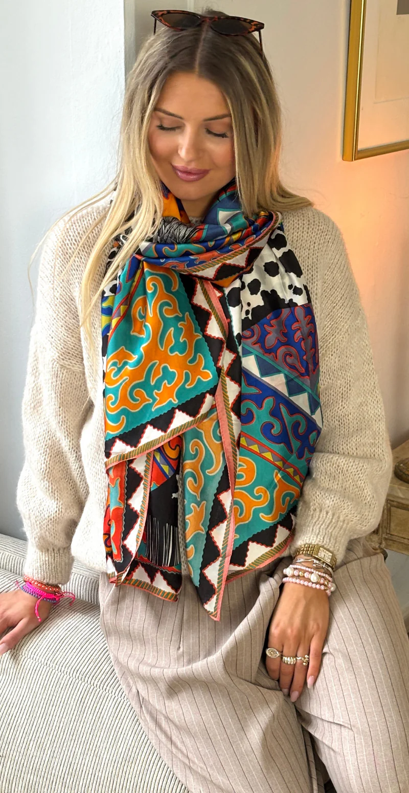 Tørklæde i silk-look med motiv af hest sort/hvid LikeLondon - Image 6