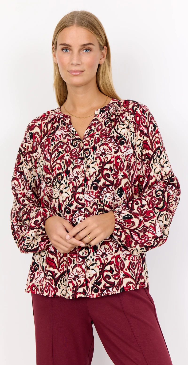 Vava gennemknappet bluse med mønster rød Soyaconcept - Image 6