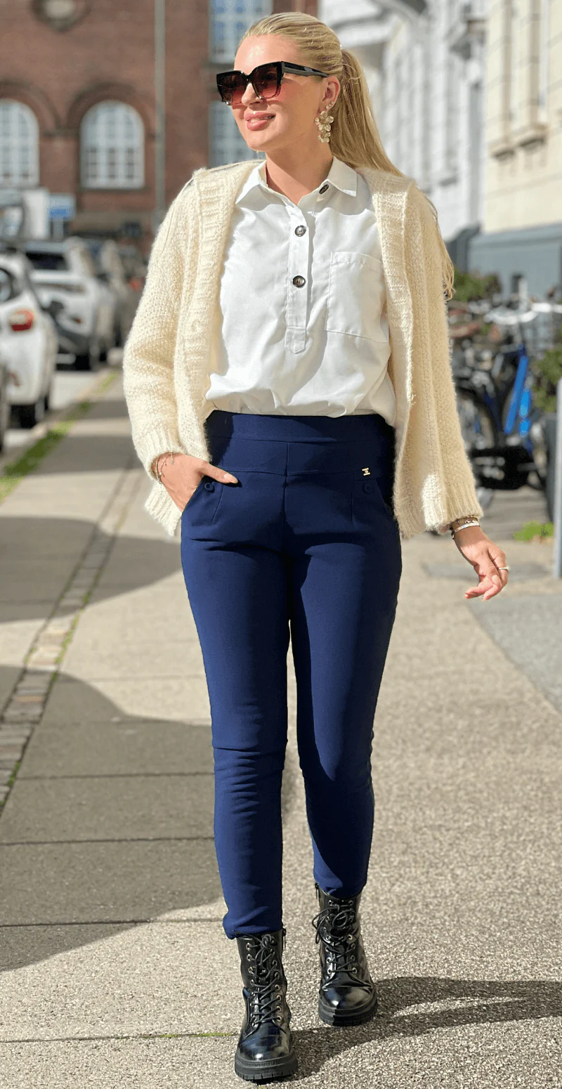 Victoria leggings med fleece og lille sten på lommen navy LikeLondon - Image 2