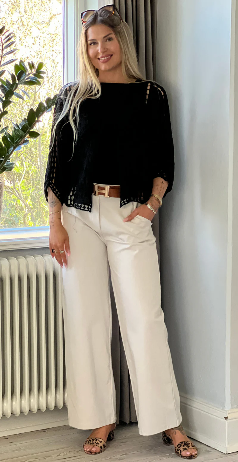 Vivi blonde cardigan med hæklede detaljer sort LikeLondon - Image 2