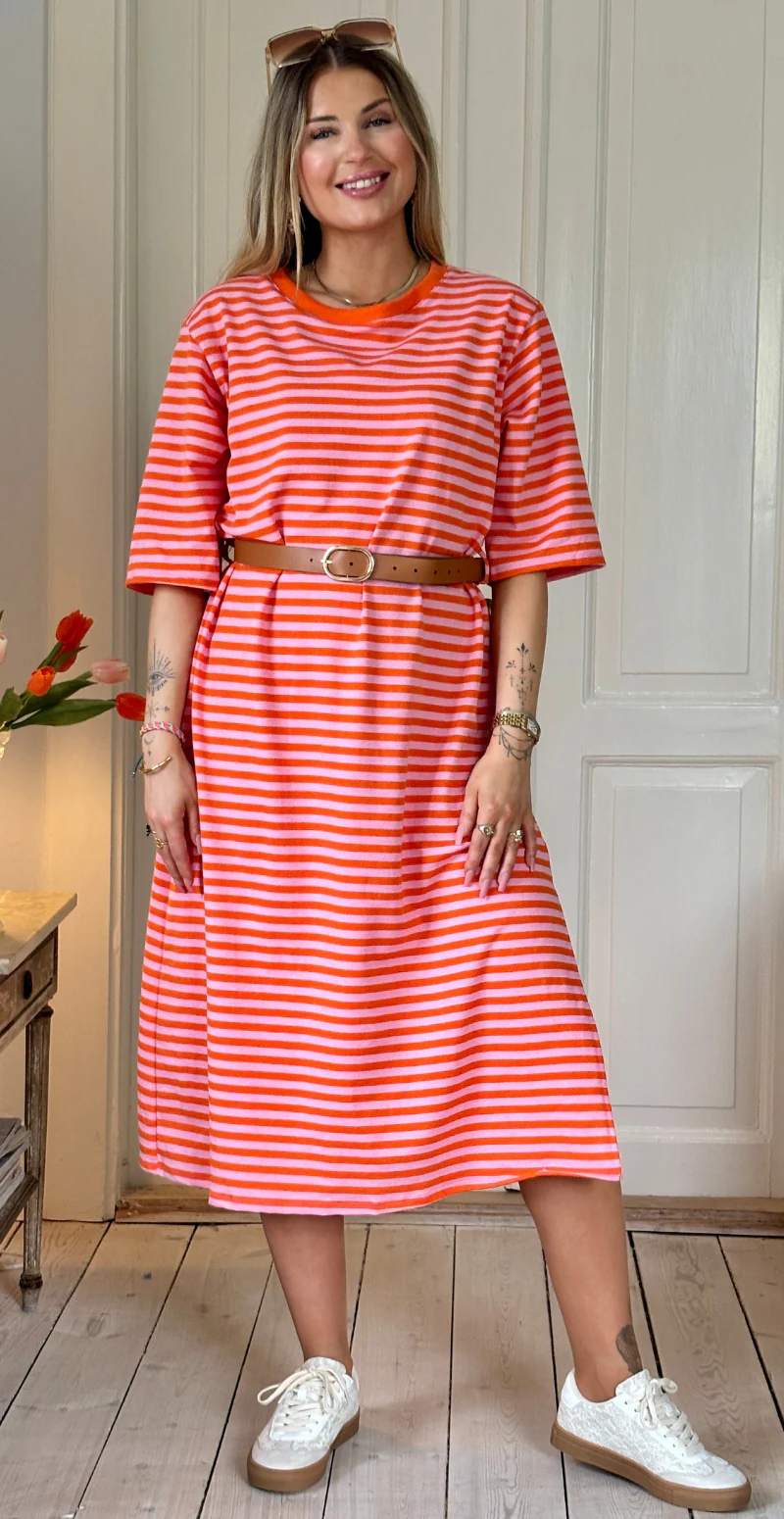 Zenia kjole med striber i orange/pink LikeLondon - Image 3