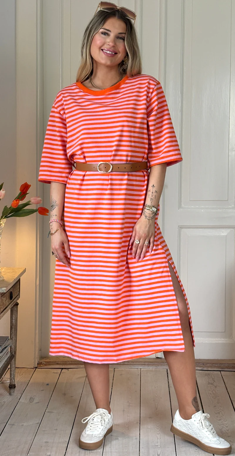Zenia kjole med striber i orange/pink LikeLondon - Image 4