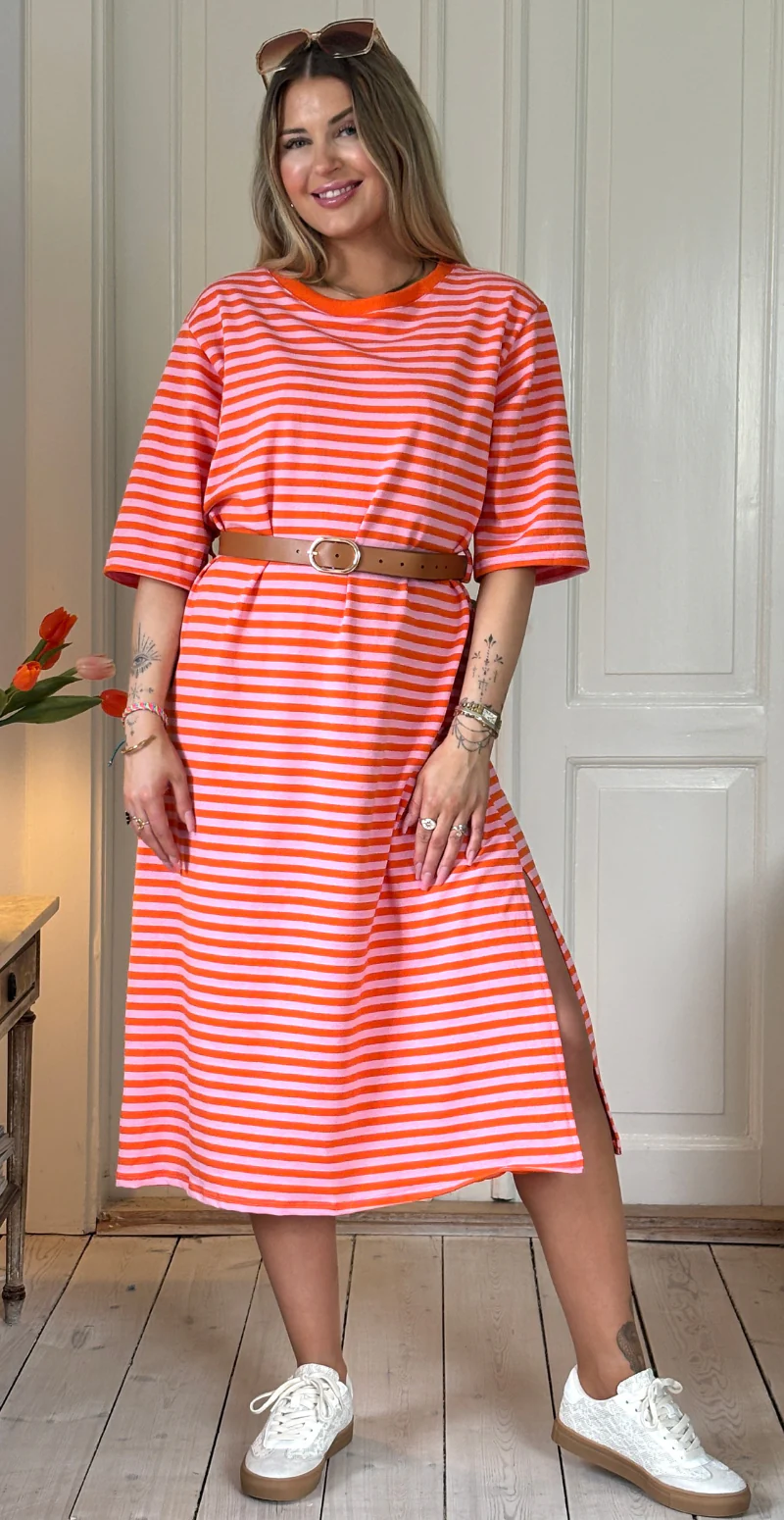 Zenia kjole med striber i orange/pink LikeLondon - Image 5