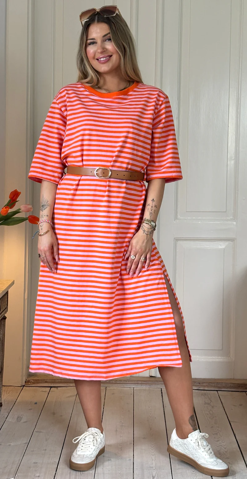 Zenia kjole med striber i orange/pink LikeLondon - Image 6